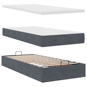 Osmanský rám postele s matrací tmavě šedá 80x200cm samet - obrázek 8