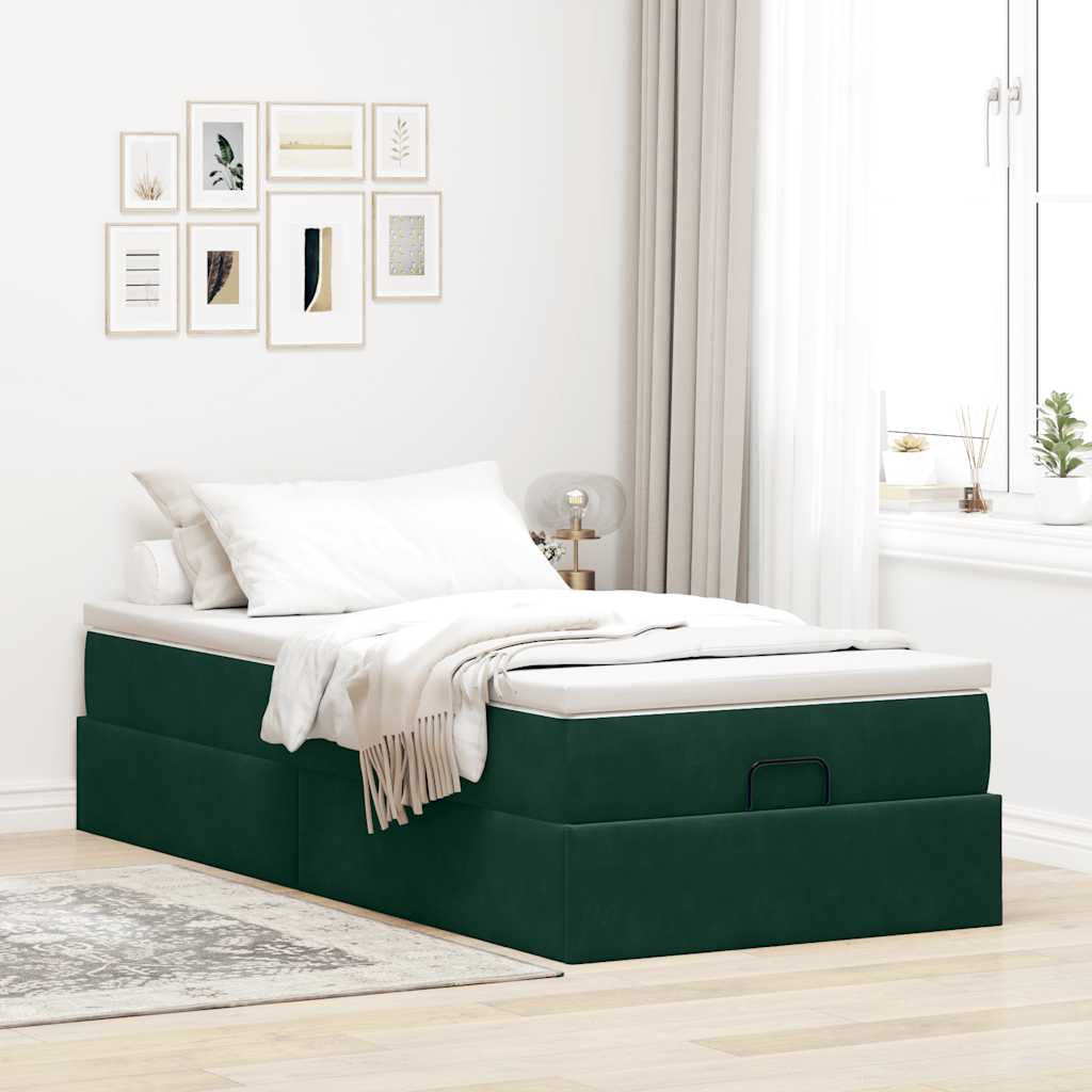 Thumbnail - vidaXL Ottoman-Bett mit Matratze Dunkelgrün 80x200 cm Samt