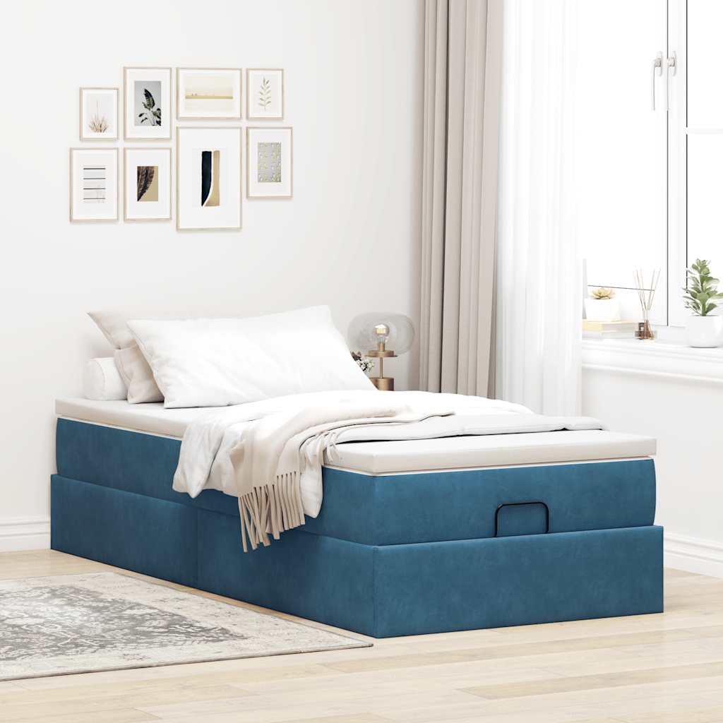 vidaXL Ottoman bed met matras 90x190cm fluweel donkerblauw afbeelding