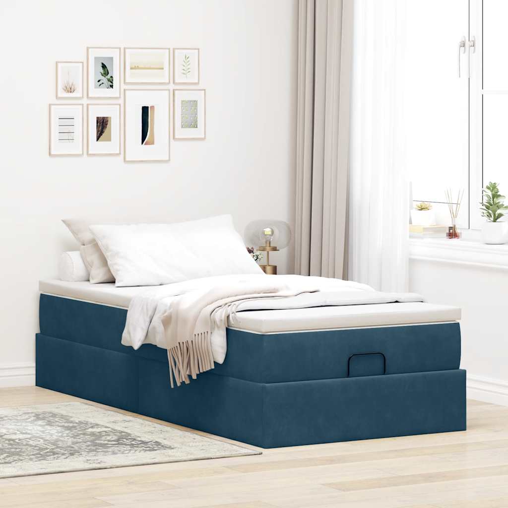 vidaXL Ottoman bed met matras 90x190cm fluweel donkerblauw blauw, foto 2