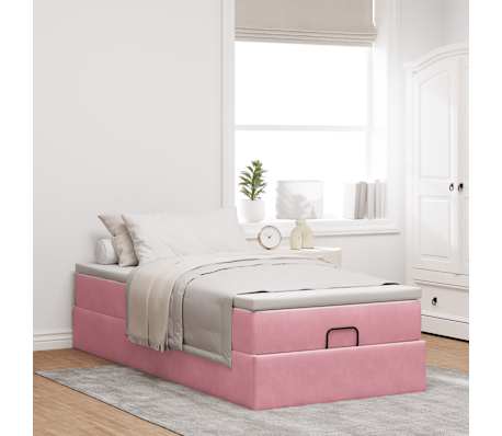 vidaXL Ottoman s&auml;ngram med madrass rosa 90x190 cm sammet