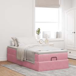 vidaXL Ottoman s&auml;ngram med madrass rosa 90x190 cm sammet