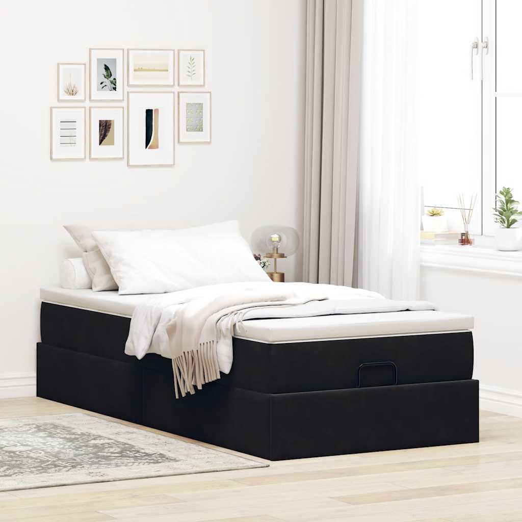 vidaXL Ottoman bed met matras 90x200cm fluweel zwart afbeelding
