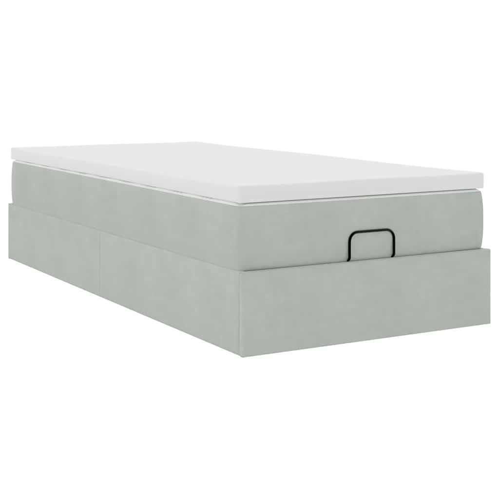 vidaXL Ottoman bed met matras 100x200 cm fluweel lichtgrijs grijs, foto 4