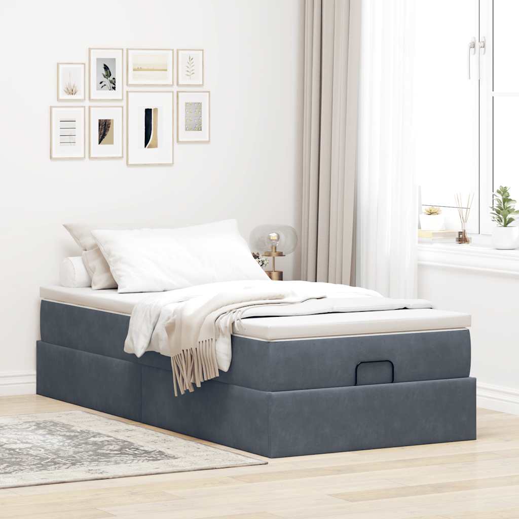 vidaXL Ottoman bed met matras 100x200 cm fluweel donkergrijs grijs, foto 2