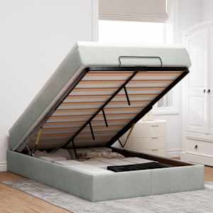 Otomanski postelja z vzmetnico svetlo siv 120x190 cm žamet