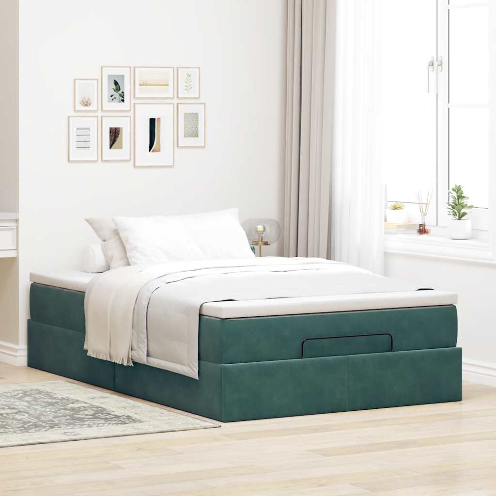 vidaXL Bed poef met matras 120x190 cm fluweel donkergroen afbeelding