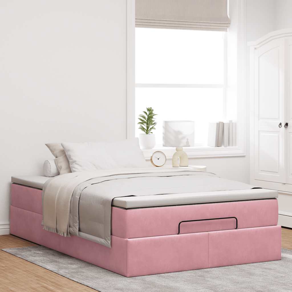 vidaXL Bed poef met matras 120x190 cm fluweel roze, foto 2