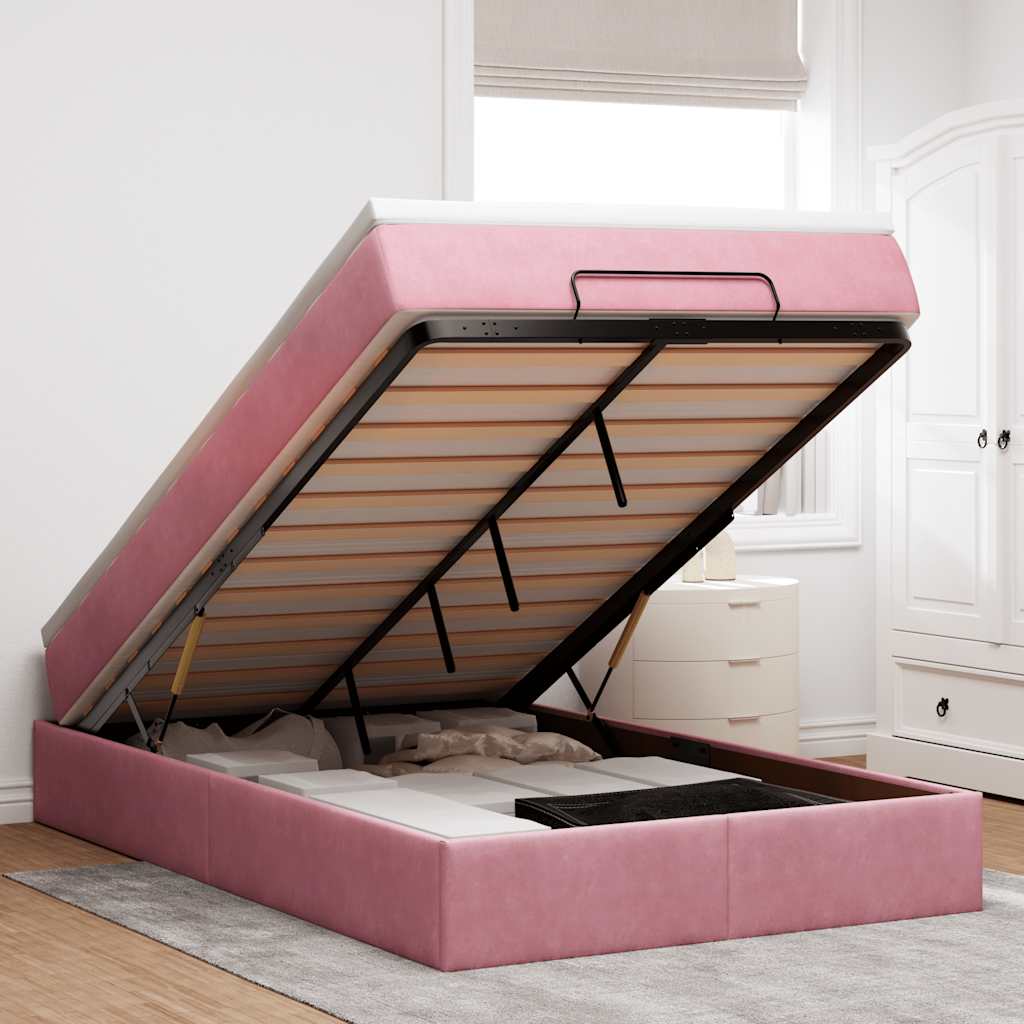 vidaXL Ottoman-Bett mit Matratze Rosa 120x200 cm Samt