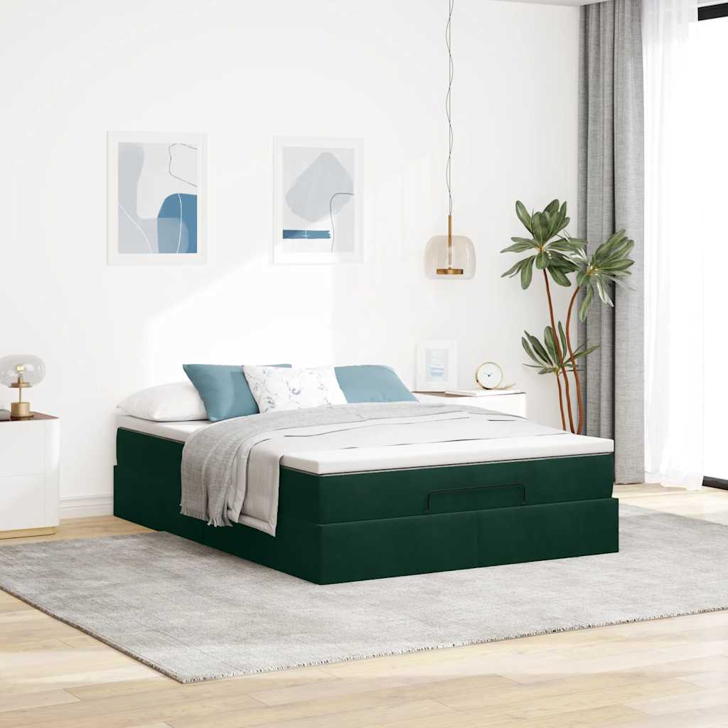 vidaXL Ottoman bed met matras 140x190cm fluweel donkergroen groen, foto 2