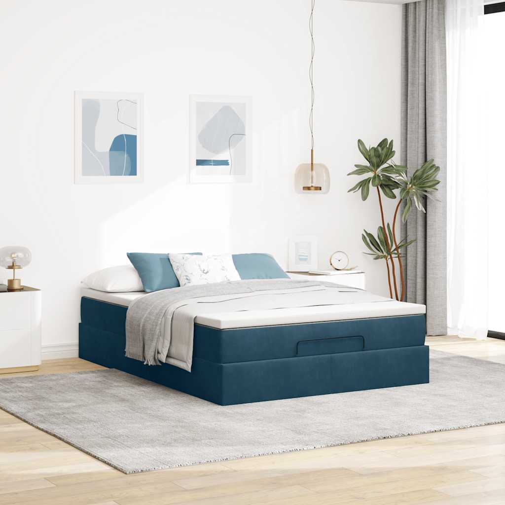 vidaXL Ottoman bed met matras 140x190cm fluweel donkerblauw blauw, foto 2