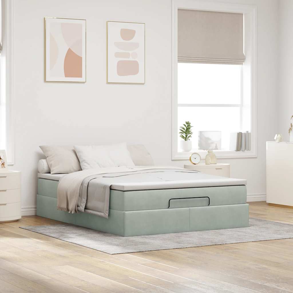 vidaXL Ottoman bed met matras 140x200cm fluweel lichtgrijs afbeelding