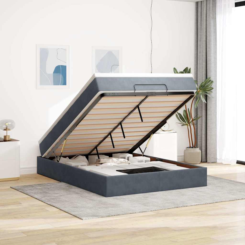 vidaXL Cadru de pat otoman cu saltea Gri închis 140x200cm catifea