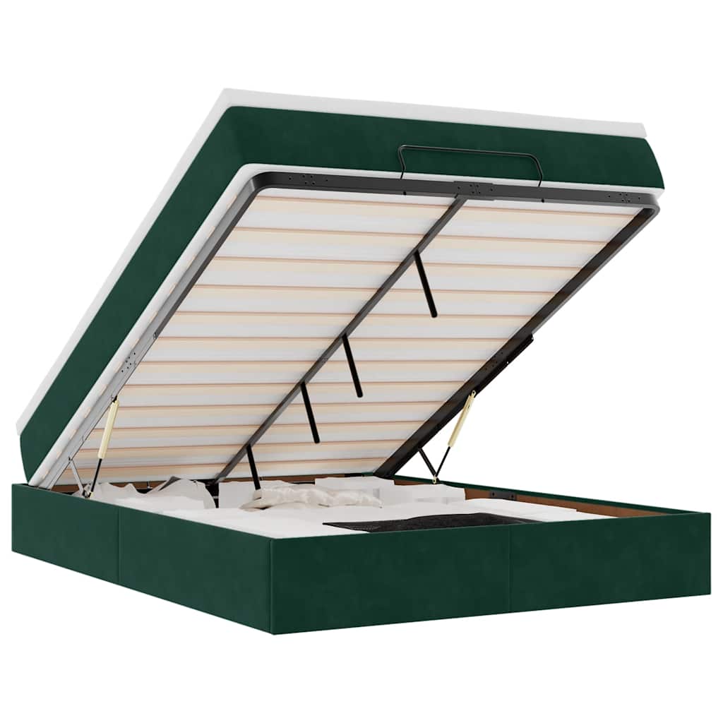 Thumbnail - vidaXL Ottoman-Bett mit Matratze Dunkelgrün 140x200 cm Samt