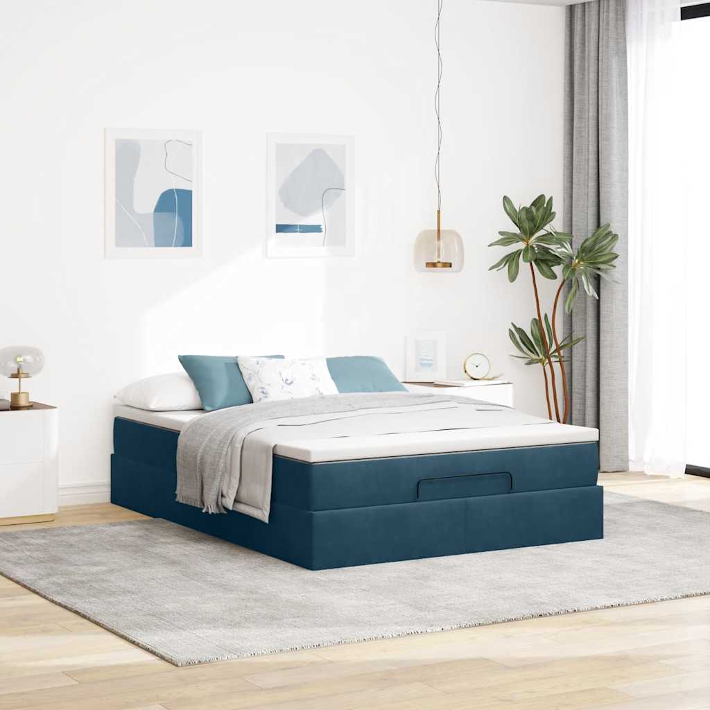 vidaXL Ottoman bed met matras 140x200cm fluweel donkerblauw blauw, foto 2