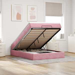 Otomanska postelja z vzmetnico roza 140x200cm žamet