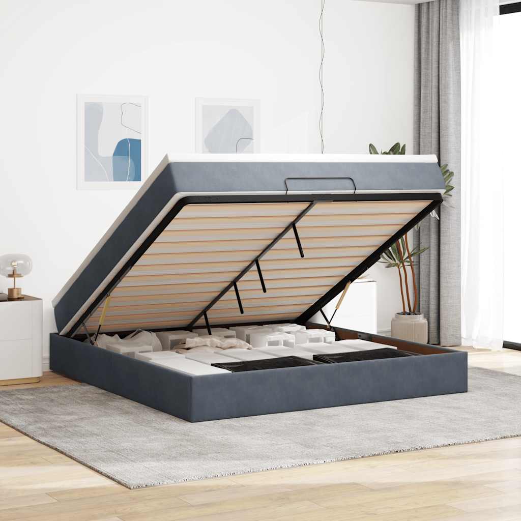 vidaXL Cadru de pat otoman cu saltea Gri închis 160x200cm catifea