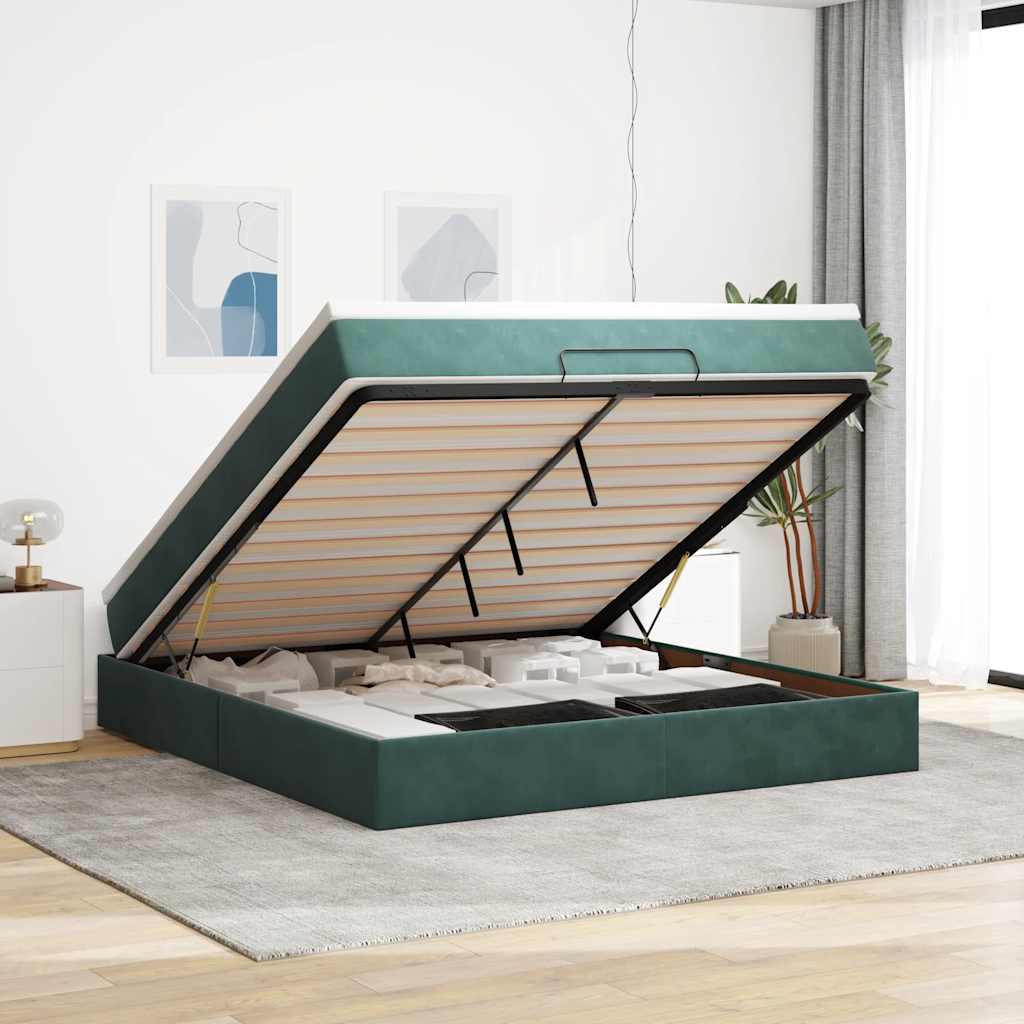 vidaXL Cadru de pat otoman cu saltea verde închis 160x200cm catifea