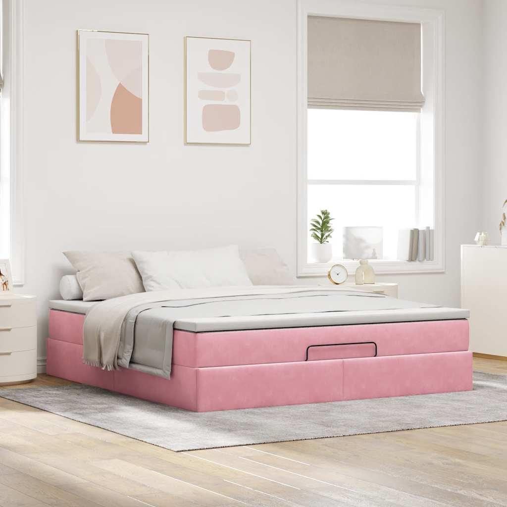 Thumbnail - vidaXL Ottoman-Bett mit Matratze Rosa 180x200 cm Samt