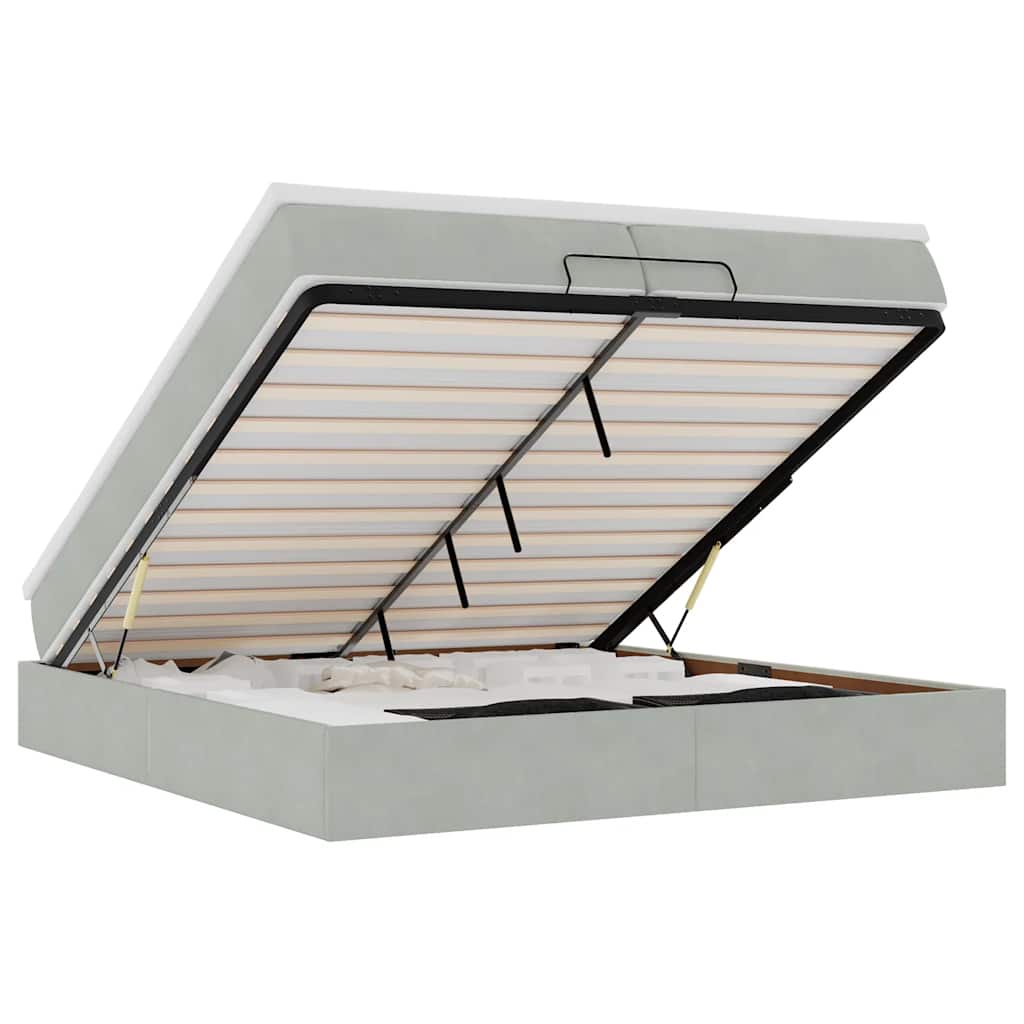 vidaXL Ottoman bed met matrassen 200x200cm fluweel lichtgrijs grijs, foto 3