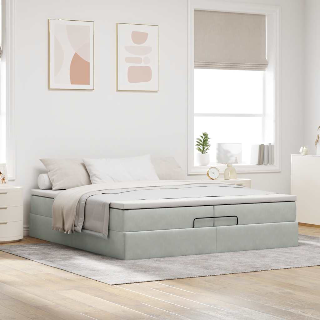 vidaXL Ottoman bed met matrassen 200x200cm fluweel lichtgrijs grijs, foto 2
