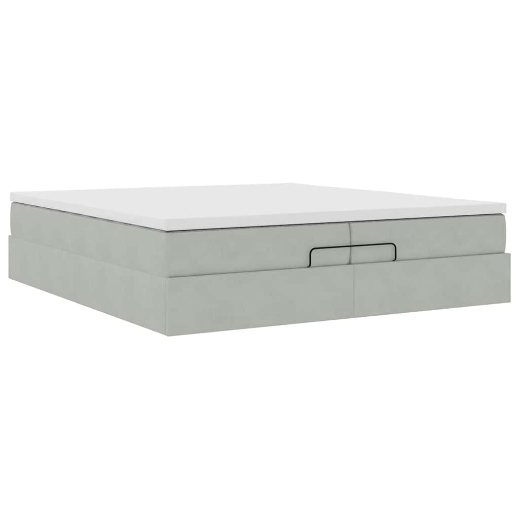 vidaXL Ottoman bed met matrassen 200x200cm fluweel lichtgrijs grijs, foto 4