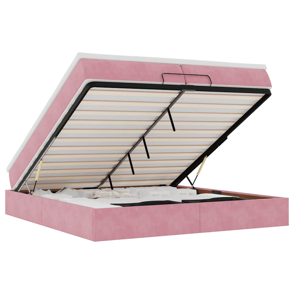 vidaXL Ottoman bed met matrassen 200x200cm fluweel roze, foto 3