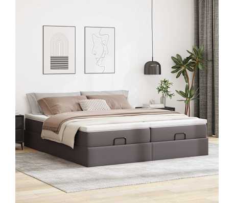 vidaXL Ottoman r&uacute;mgrind me&eth; d&yacute;num Gr&aacute; 160x200 cm gervi le&eth;ur