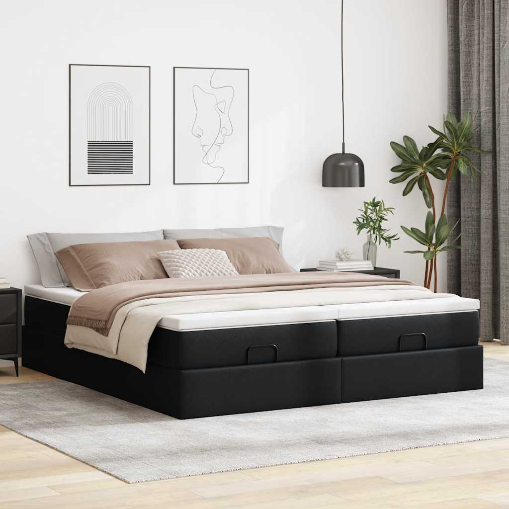vidaXL Ottoman bed met matrassen 180x200cm kunstleer zwart, foto 2