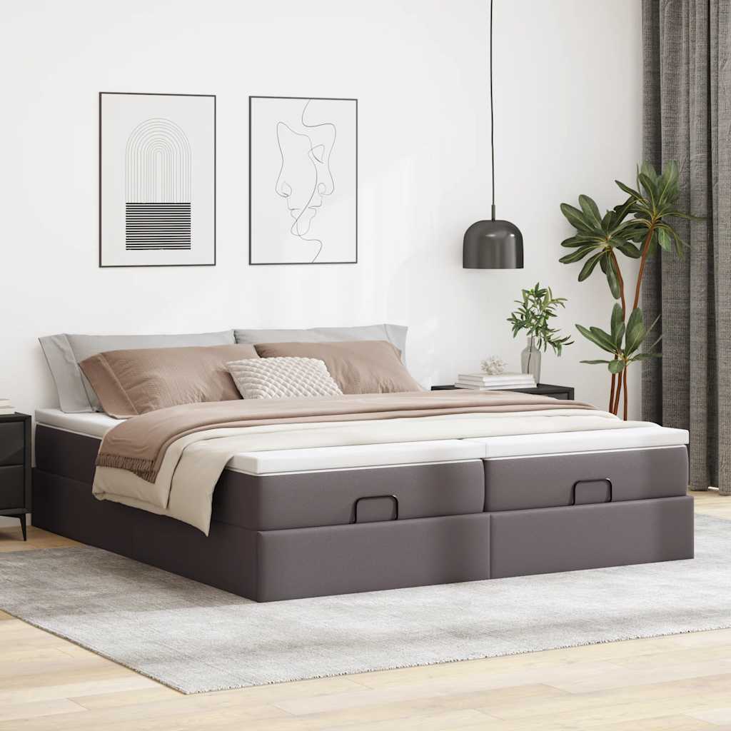vidaXL Ottoman bed met matrassen 180x200cm kunstleer grijs afbeelding
