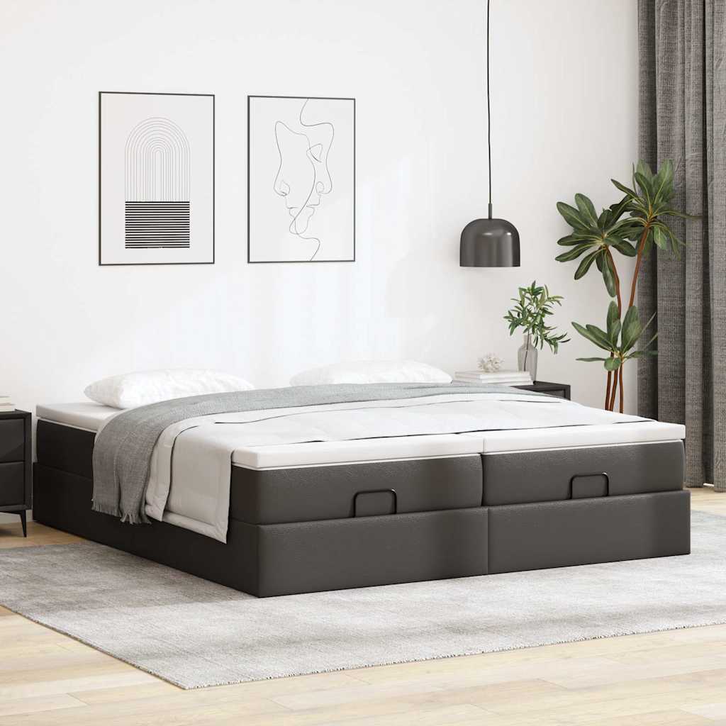 vidaXL Ottoman bed met matrassen 200x200cm kunstleer zwart, foto 2