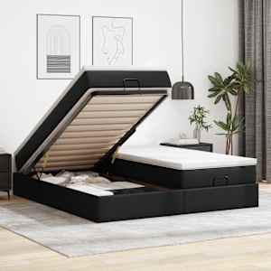 Otomanski posteljni okvir z vzmetnicami črn 200x200cm um. usnje