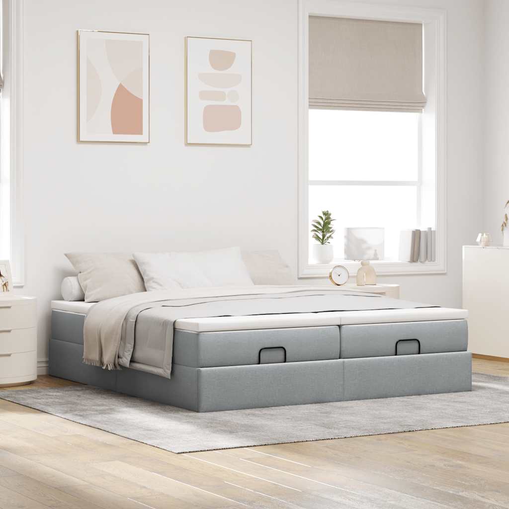 vidaXL Ottoman bed met matrassen 160x200cm stof lichtgrijs afbeelding