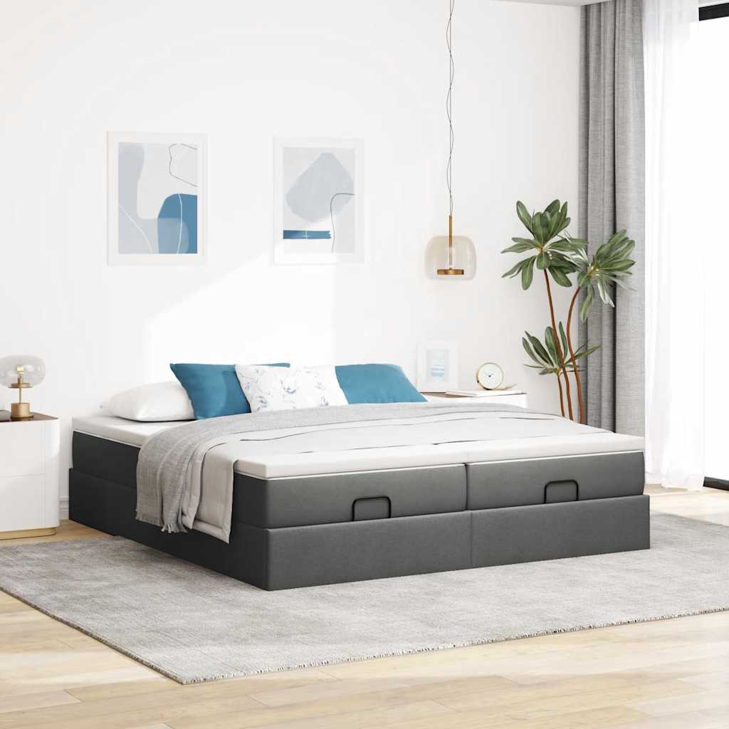 vidaXL Ottoman bed met matrassen 160x200cm stof donkergrijs grijs, foto 2