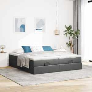 Osmanský rám postele s matrací tmavě šedá 160x200cm textil - obrázek 3