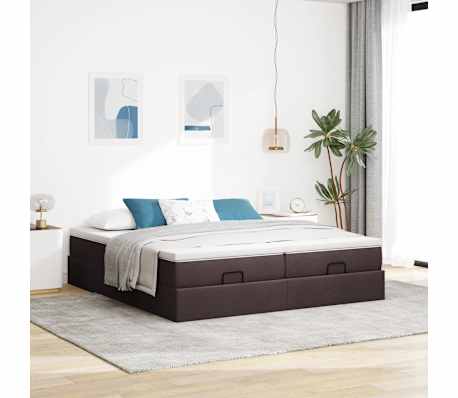 vidaXL Estructura cama otomana colchones tela marr&oacute;n oscuro 160x200 cm