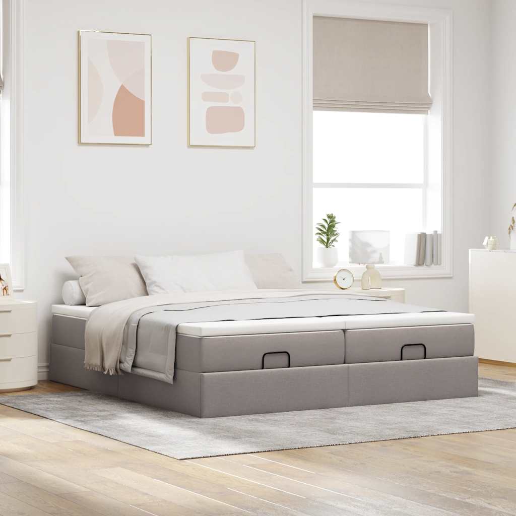 vidaXL Ottoman bed met matrassen 180x200cm stof taupe, foto 2