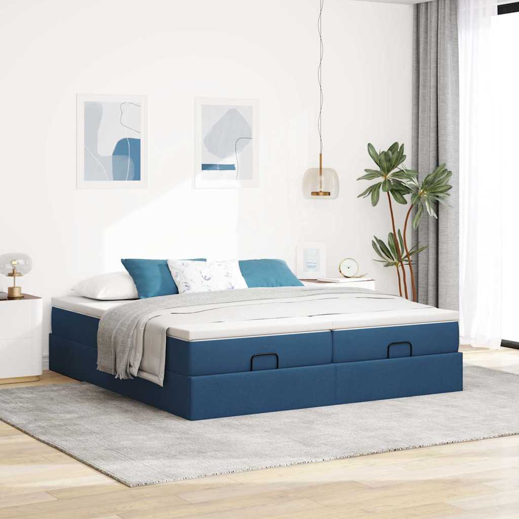 vidaXL Ottoman bed met matrassen 180x200cm stof blauw afbeelding