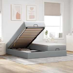 Otomanski posteljni okvir z vzmetnicami siv 200x200 cm blago