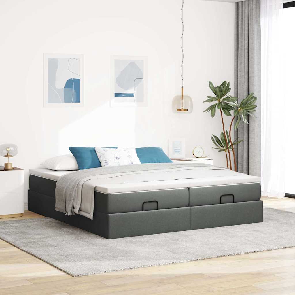 Thumbnail - vidaXL Ottoman-Bett mit Matratzen Dunkelgrau 200x200 cm Stoff