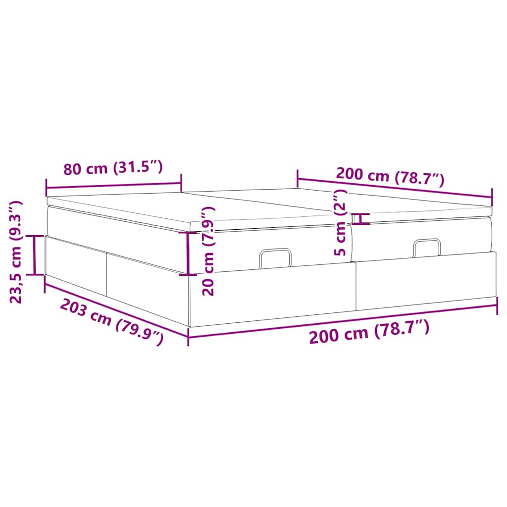 Osmanský rám postele s matrací tmavě šedý 200x200cm textil - obrázek 17