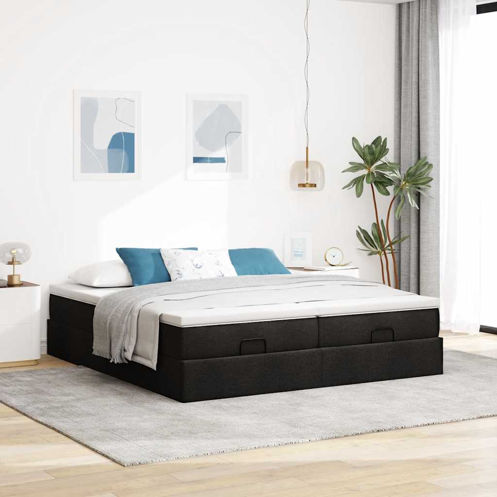 vidaXL Ottoman bed met matrassen 200x200cm stof zwart afbeelding