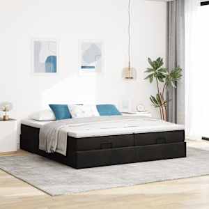 Osmanský rám postele s matrací černý 200x200cm textil - obrázek 3