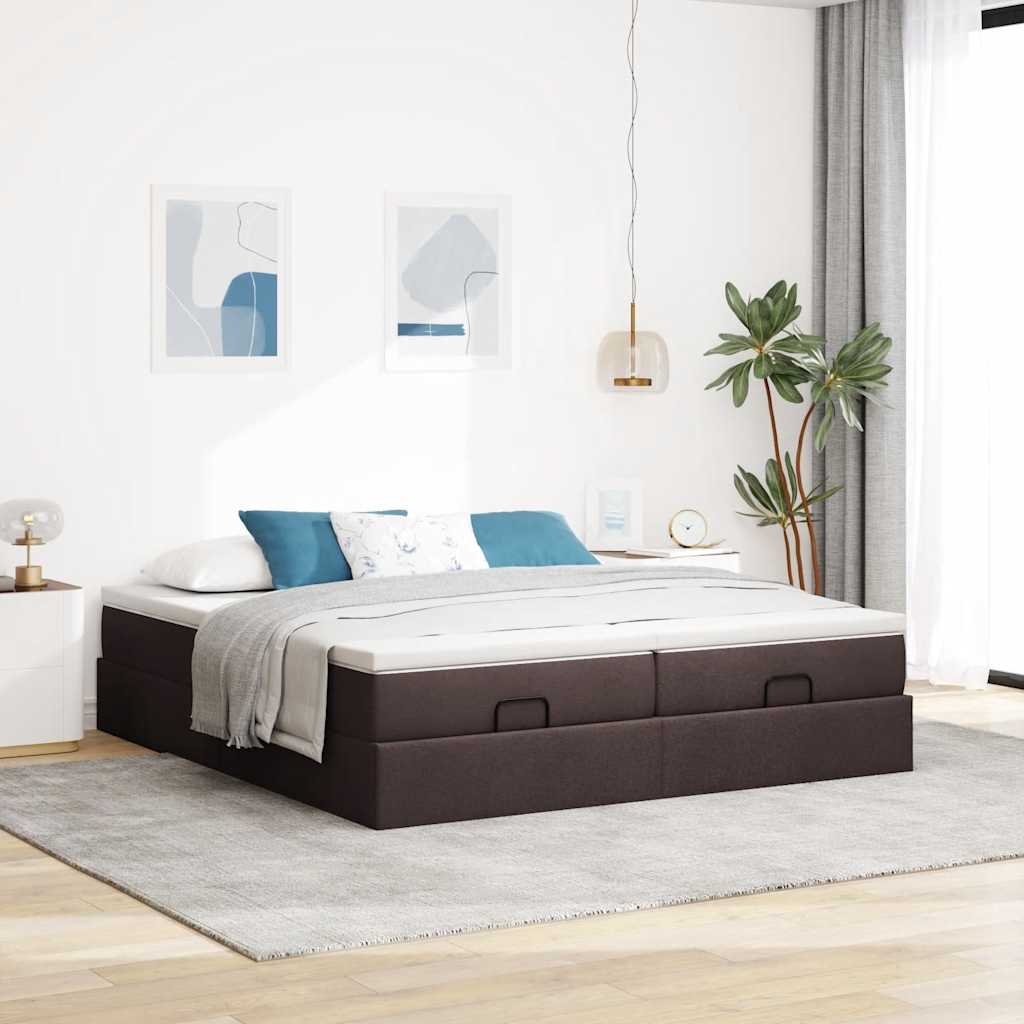 vidaXL Ottoman bed met matrassen 200x200cm stof donkerbruin afbeelding