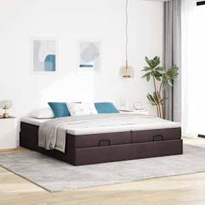 Osmanský rám postele s matrací tmavě hnědá 200x200cm textil - obrázek 3