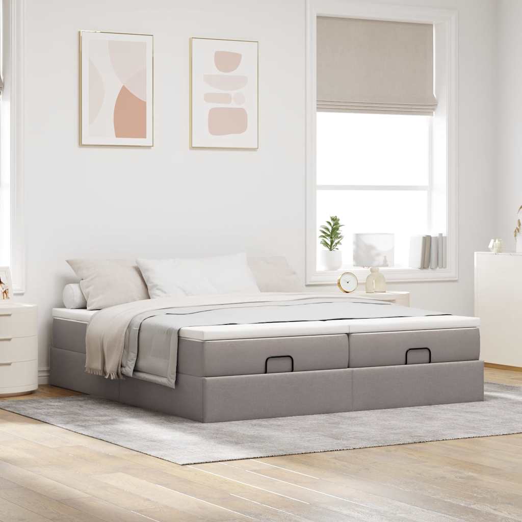 vidaXL Ottoman bed met matrassen 200x200cm stof taupe afbeelding