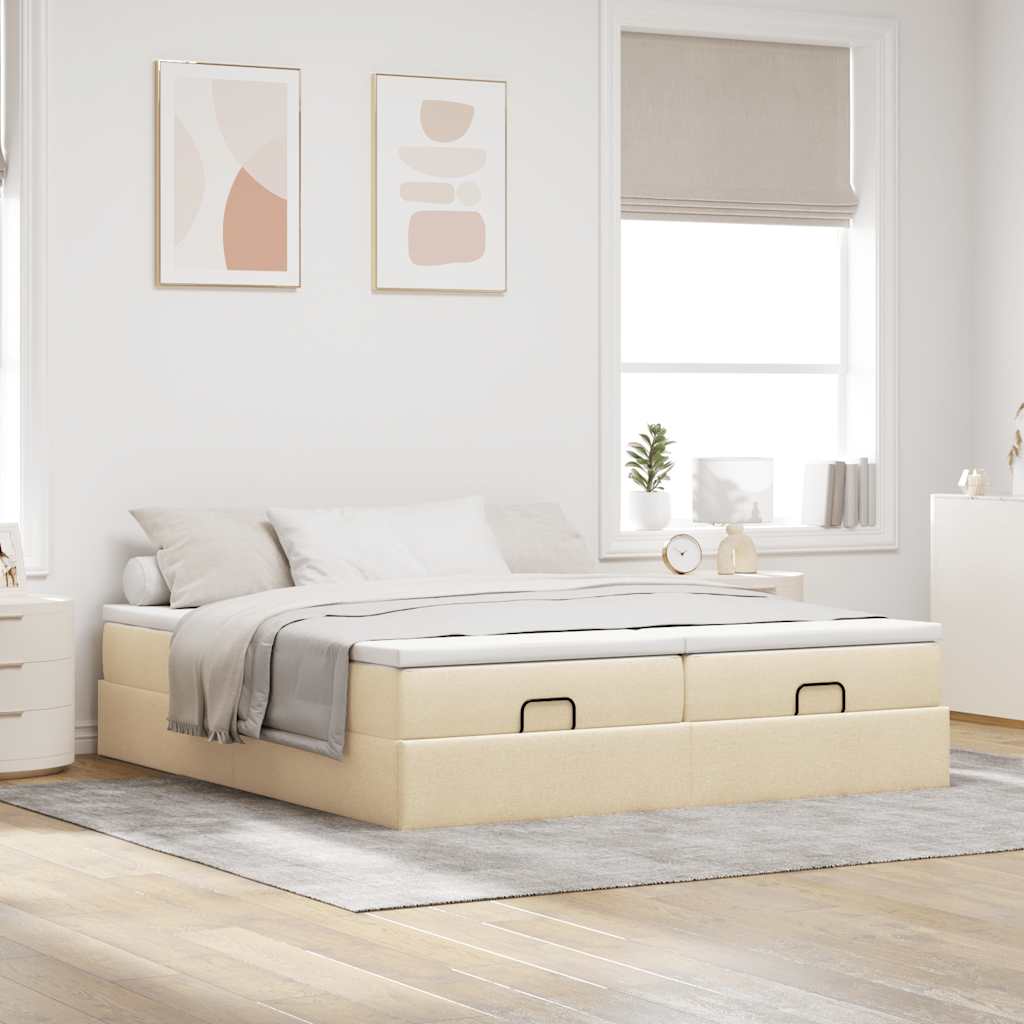 vidaXL Ottoman bed met matrassen 200x200cm stof crèmekleurig, foto 2