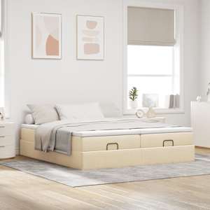 Osmanský rám postele s matrací krémová 200x200cm textil - obrázek 3
