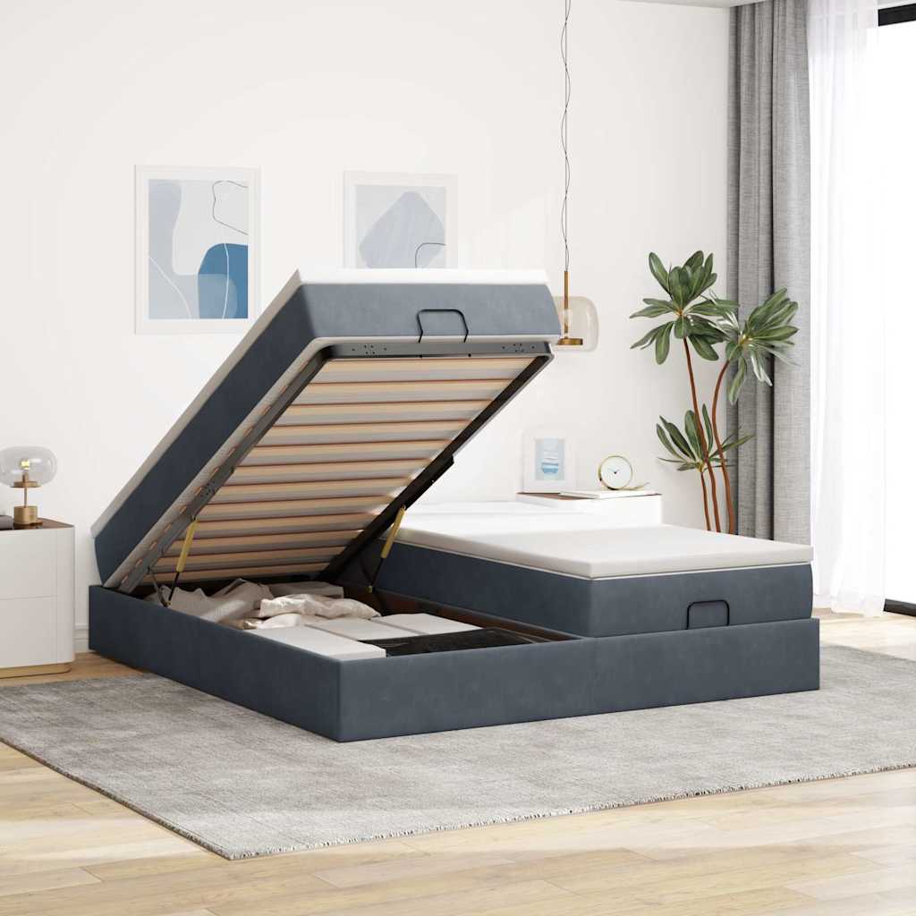 vidaXL Cadru de pat otoman cu saltele Gri închis 160x200cm catifea