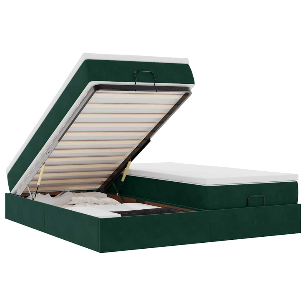 Thumbnail - vidaXL Ottoman-Bett mit Matratzen Dunkelgrün 160x200 cm Samt